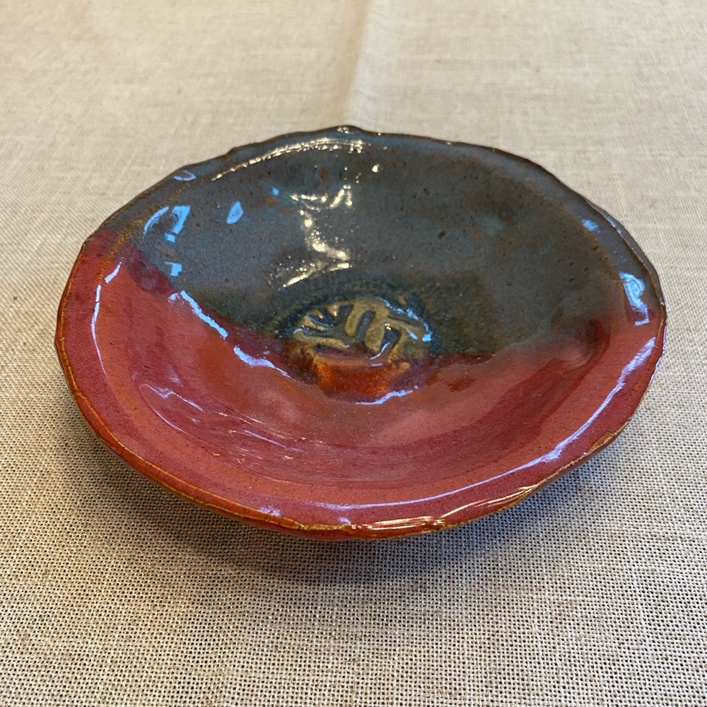 Studio pottery stoneware two tone trinket bowl.